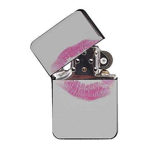 Pink Lipstick - Black Lighter Windproof Flip-Top Refillable with tin gift box