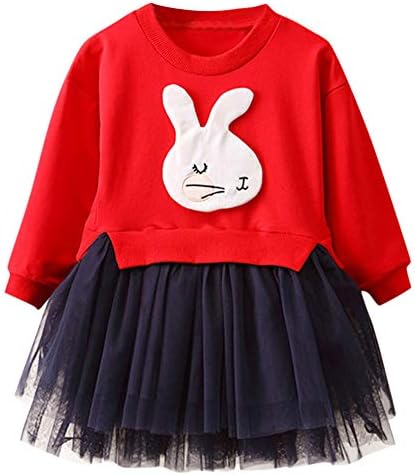 Kolylong Kids Baby Girl Cartoon Bunny Princess Patchwork Sweatshirt Tulle Dress Clothes