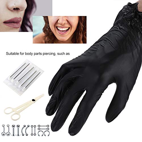 20PCS Professional Body Piercing Kit Stainless Steel Belly Ring Tongue Tragus Nipple Labret Lip Nose Piercing Needles Gloves Tools
