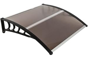 ELOMBR 40" x 40" Window Awnings Door Canopy, Polycarbonate Cover Front Door Outdoor Window Awning Exterior, Entry Door Awning for Sun Shutter, UV, Rain and Snow Protection, Hollow Sheet(Brown Board)