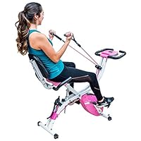 PLENY Premium Foldable Recumbent Exercise Bike with Adjustable Resistance Bands for Arm & Leg, Backrest and Back Handle and 3 Levels Adjustable Frame (Pink)