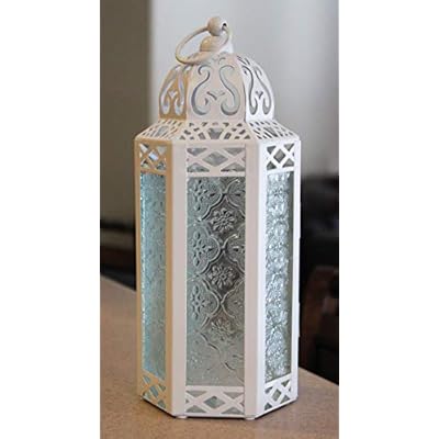 Vela Lanterns White Wedding Moroccan Decorative Candle Lantern Holder for Ramadan, Clear Glass, Medium 41PJbGqcnZL