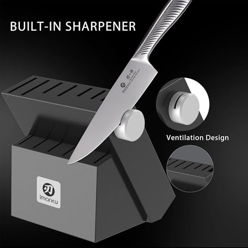 imarku Knife Block with Knife, 14 Pieces, Sharp Japanese High-Quality Knife Set, Chef's Knife, Kitchen Knife Set with Block Sharpener and Scissors for Household and Professionals, Black