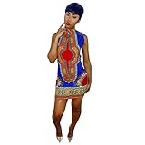 Rumas Women African Print Dress Casual Straight Bohemia Sleeveless Mini Dresses