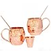 Copper mugs- Moscow Mule Set, 100% Solid Copper-Unique Unlined, Large Welded Handle, Handmade, Hammered Vintage Style Designer Gift Set of 2xMugs, 2xStraws & Shotglass. 160z-Keeps Drinks Colder Longer