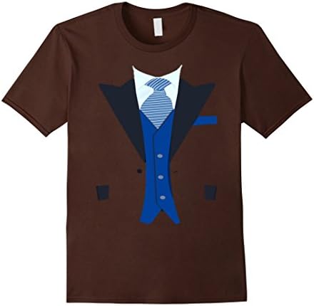 Mens Funny Black Blue Tuxedo Suit TShirt with Vest and tie  Large Brown