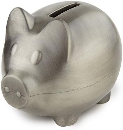 Heim Concept 80035 Elegance Piggy Bank Pewter Finish Plain, Silver