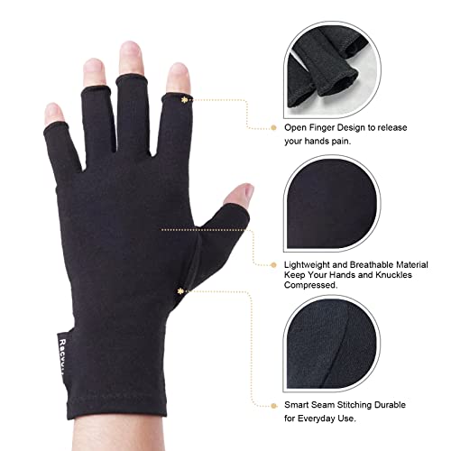 Racvofy Arthritis Gloves, Fingerless Gloves, Relieve Muscle Pain, Comfortable Fit Compression Gloves for Arthritis, Rheumatiod, Tendonitis, Carpal Tunnel Pain, Computer Typing, Dailywork (Black, S)
