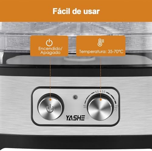 GGJ-261A Deshidratador de Alimentos, 5 Bandejas Ajustables en Altura, Control de Temperatura 35-70°C, Deshidratador de Frutas y Verduras de 240 Vatios, Sin BPA