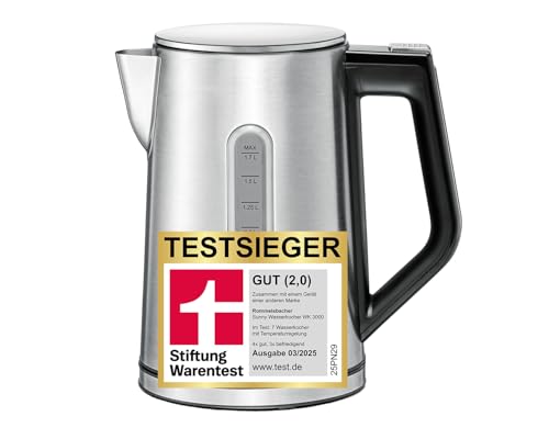 ROMMELSBACHER Wasserkocher WK 3000 – Stiftung Warentest Sieger 3/2025, 1,7 Liter, 1-Tasten-Steuerung, Stellstart-Funktion, Temperaturwahl von 45-100 °