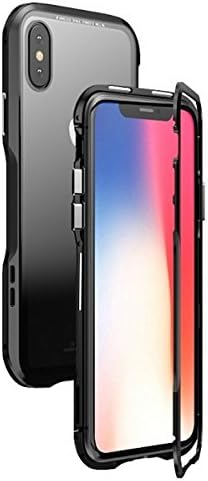 for iPhone XS Max Case.MACBOU Fashion Magnetic Adsorption Metal Tempered Glass 360° Full Protection Luxury Case Cover for iPhone XS Max (Black+Transparent)
