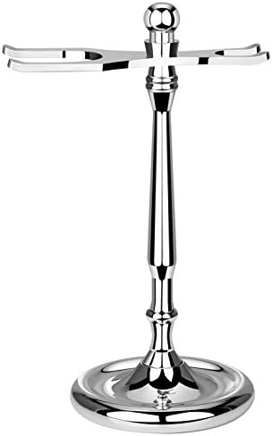 VELKOMIN Deluxe Chrome Razor and Brush Stand Fit for Gillette Fusion 5 Mach 3 and Classic DE Safety Razor Stand Holder Men's Shaving Brush Stand