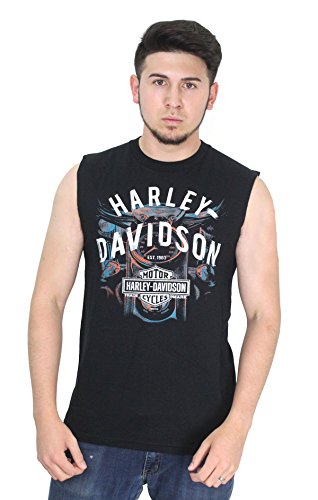 Harley-Davidson Mens Mischief Starter Trademark B&S Black Sleeveless Muscle T-Shirt (X-Large)