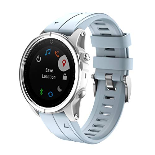 Cywulin for Garmin Fenix 5S Fenix 5S Plus Band 20mm Easy Fit Quick Release Soft Silicone Watch Band Replacement Strap Loop Sport Wristband Breathable for Fenix 5S Fenix 5S Plus Women Men (Light Blue)