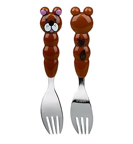 Eat4Fun Animos Kids Stainless Steel Fork, Bear, Brown