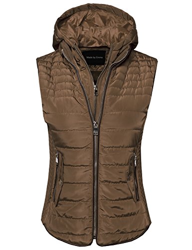 Women's Quilted Lightweight Vest With Detachable Hood Camel L Size