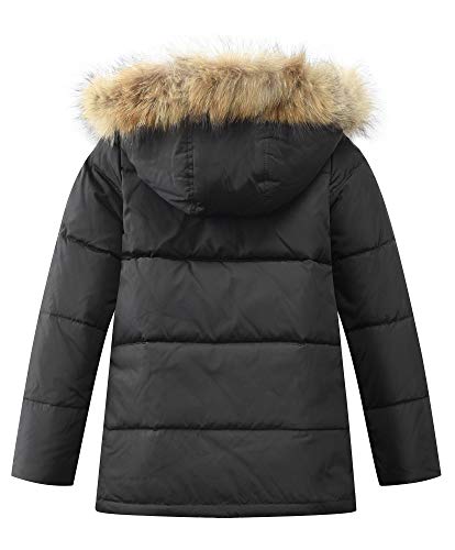 JiaYou Toddler Kid Child Boy Hooded Thick Winter Parka Mid/Long Duck Down Puffer Padded Overcoat Jacket(Style E Animal Fur Black,Height 47.24"-51.18" Inches)