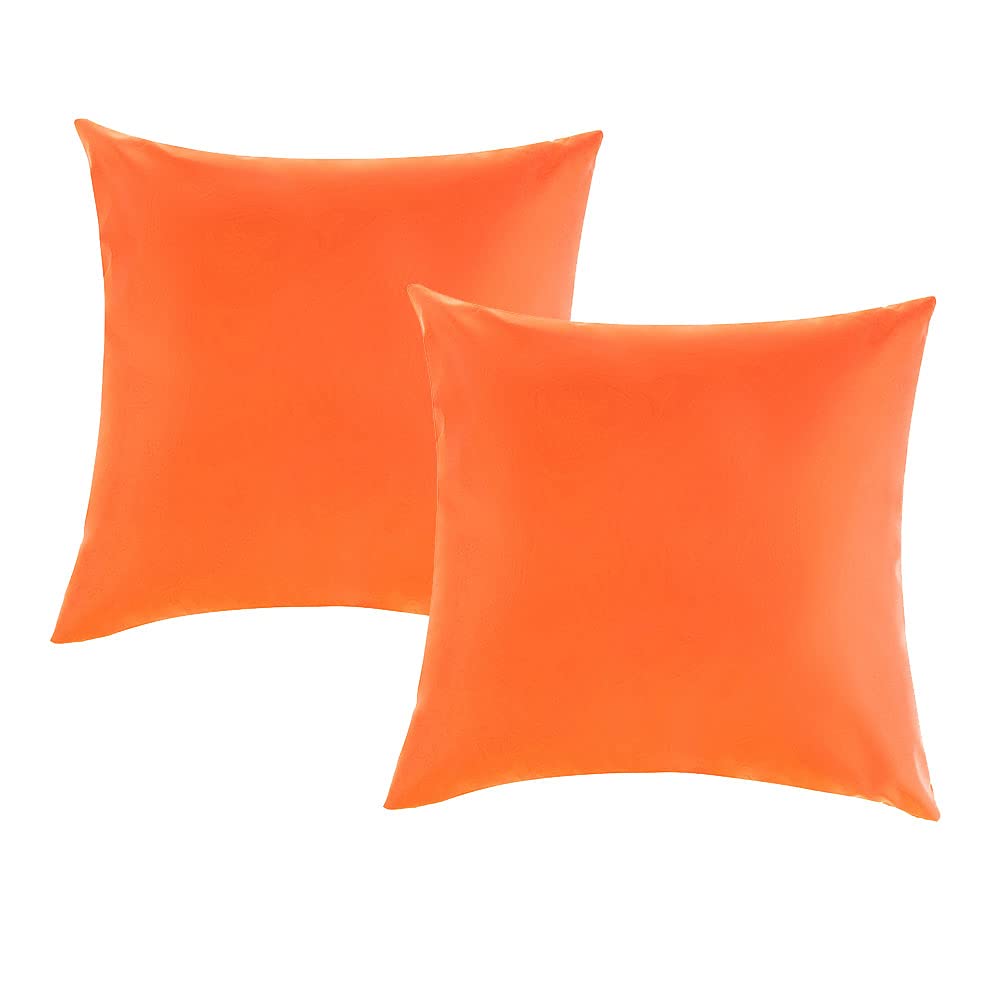 Bamboopack 2 Pack Waterproof Outdoor Throw Pillow Covers PU Coating Pillow Shell Decorative Garden Cushion Cases Square Pillowcases for Patio Couch Tent Balcony Sofa (18x18 Inch) - Orange