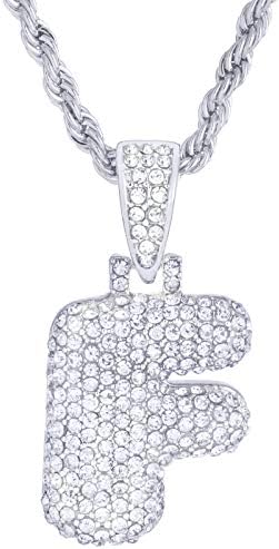Metaltree98 20" Chain A - Z Initial Bubble Letter Silver Plated Iced CZ Pendant Necklace