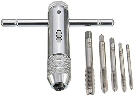 T Handle Tap Wrench Ratchet Spanner with 5pcs M3-M8 Screw Thread Metric Plugs
