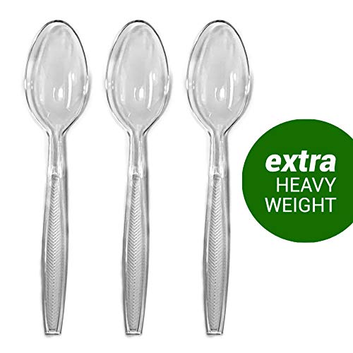 400 plastic spoons bulk, clear plastic spoons, heavy duty plastic spoons bulk, spoons clear plastic 8 retailed packages of 50 clear spoons.