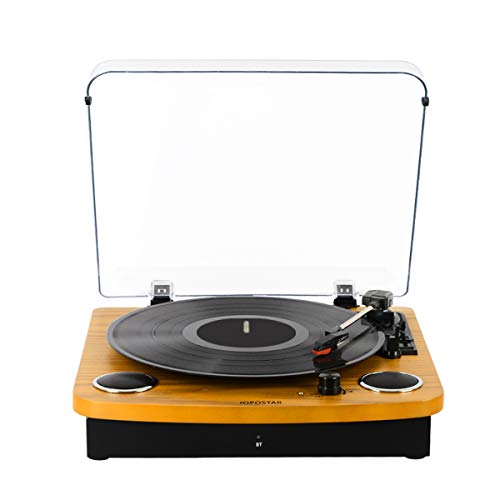 Record Player,JOPOSTAR Bluetooth Turntable 3-Speed Belt Driven with Built-in Stereo Speakers, Aux Input & RCA Output, Natural Wood
