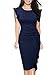 Miusol Women's Retro Ruffles Cap Sleeve Slim Business Pencil Cocktail Dress,Navy Blue,Small