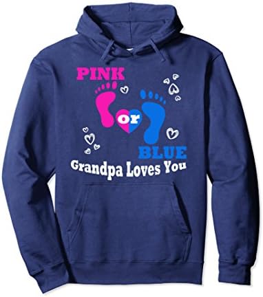 Unisex Pink Or Blue Grandpa Loves You Hoodie Baby Gender Reveal Tee XL: Navy