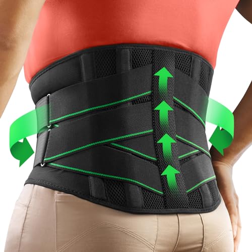 FREETOO Back Support Belt with 7 Metal Supports, Comfortable Back Brace for Men and Women with Removable 3D Lumbar Pad for Lower Back, LWS, Breathable Back Strap for Work and Sports