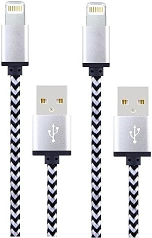 FWCLO 2pcs 3.3Ft Nylon Braided Charging Cable Data &amp; Sync Charging Cord 8-Pin USB Cable Charger for iPhone 7/ 7 Plus/6/6s/6 plus/6s plus, iPhone 5/5s/5c,iPad, iPod (2pack white)