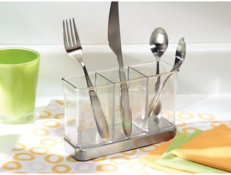InterDesign Forma Utensil, Spatula, Silverware Holder for Kitchen Countertop Storage, Brushed Stainless Steel and Clear