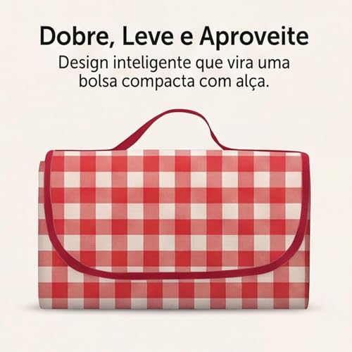 Tapete Piquenique Impermeável Dobrável, Grande 200x200cm, com Alça, Toalha para Picnic, Parque, Praias, Passeios ao Ar Livre, a Prova de Água, Fácil de Carregar (Vermelho)