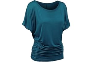 PEDAXI Boat Neck Dolman Top for Women, Short Sleeve, Solid Color, with Side Shirring Detail