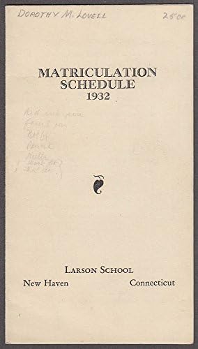 Larson School Matriculation Schedule New Haven CT 1932