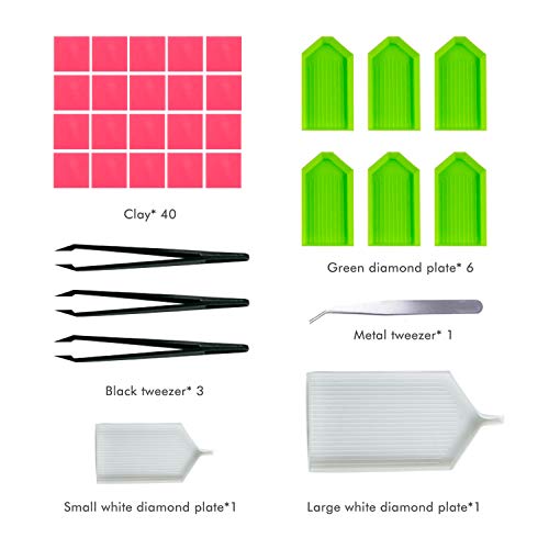 117 PCs Diamond Painting Set - 5D Cross Stitch Tools Including Diamond Stitch Pen,Tweezers,Glue,Plastic Tray and Diamond Embroidery Accessories Kits with Storage Box for Craft DIY Nail Art