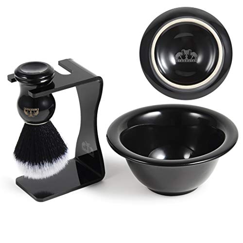 Shaving Brush Kit For Man Classic Black Shaving Soap Bowl/Mug and Brush + Shaving Razor Hodler Stand and Natural Shave Soap Perfect for Men Gift