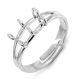 Housweety 10 PCs Adjustable Rings Base Blank Settings 6 Holes 17.1mm US 6.75 Silver Tone