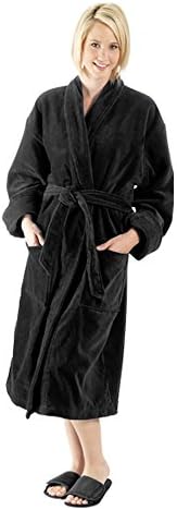 Luna Bianca Terry Cotton Super Absorbent Shawl Collar Robe for Men and Women (1 Robe, Black)