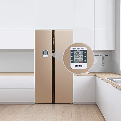 Digital Dual Kitchen Timer, Samshow 3 Channels Count UP/Down Timer, Cooking Timer, Stopwatch, Large Display, Adjustable Volume Alarm with Magnetic Back, Stand, Battery Included (White)