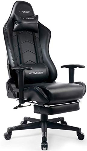 GTRACING Gaming Chair with Footrest Black Office Executive Chair Big and Tall Heavy Duty Adjustable Recliner with Headrest Lumbar Support Cushion Computer Desk Chair
