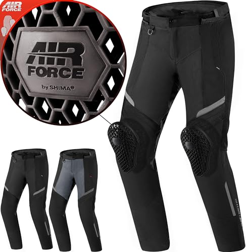 SHIMA RUSH Motorcycle Trousers for Men AIRFORCE Knee Protectors Motorbike Armoured Motorbike Suit Lightweight Protective Ventilated Reinforced Armored Bike (Mens, Trousers Vented, Black, 4XL)