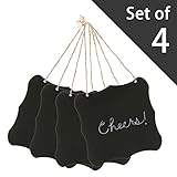5.5 Inch Black Vintage Style Frame Jute String Hanging Wooden Chalkboard Signs / Message Boards - Set of 4