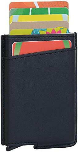 Credit Card Holder Vodabang Men’s RFID Blocking Minimalist Slim Leather Vintage Aluminum Pop-up Card Pack Wallet