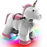 HOVER HEART Rechargeable 6V/7A Plush Animal Ride On Toy for Kids (3~7 Years Old) with Safety Belt (Unicorn)