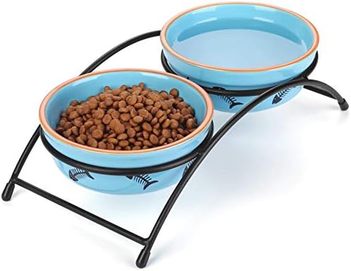 Y YHY Cat Food Dishes, Raised Cat Bowls Ceramic, Elevated Cat Bowls for Food and Water, Pet Bowls for Cats and Dogs, Anti Vomiting, Whisker Fatigue, Dishwasher Safe, 12 Ounces