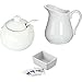 Porcelain White Creamer and Sugar Bowl with Lid & Spoon Plus Sweetener Packets Holder - Set of 3