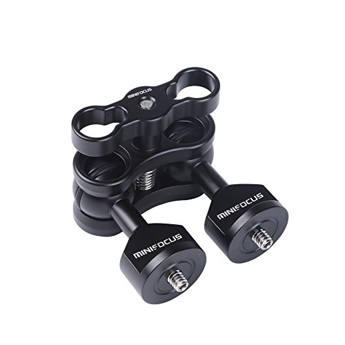 Minifocus 1'' Ball Clamp Adapter with Two 1/4" Screw Ball Head for Diving Photography Arm Tray Video Cage Monitor Accessory Mount Magic Arm System Underwater Camera Housing