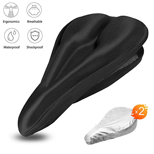 Linkax Gel Bike Seat Cover Extra Soft Bike Saddle Cushion Fits Spin Bike Road Bike Cruiser Stationary Bikes with 2 Water&Dust Resistant Cover (Black 11" x 7") - Thumbnail 7