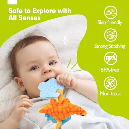 hahaland Prams Toys Babies 0 3 6 Months, Spiral Baby Carriage Hanging Toys Babies 6-12 Months, Plush Dinosaurs with Sounds Interactive Gifts for Baby