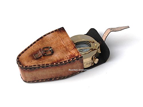 Roorkee Instruments India Solid Brass Prismatic Compass with Leather Case - Thumbnail 3
